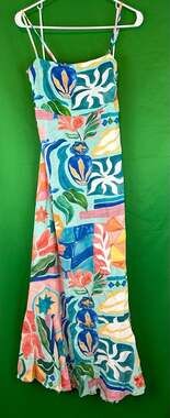 Paper Heart Maxi Dress Size M Multicolor Tropical Floral Print Tie Back
